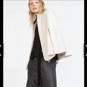Zara Womens Cream Tweed Cape Jacket size M